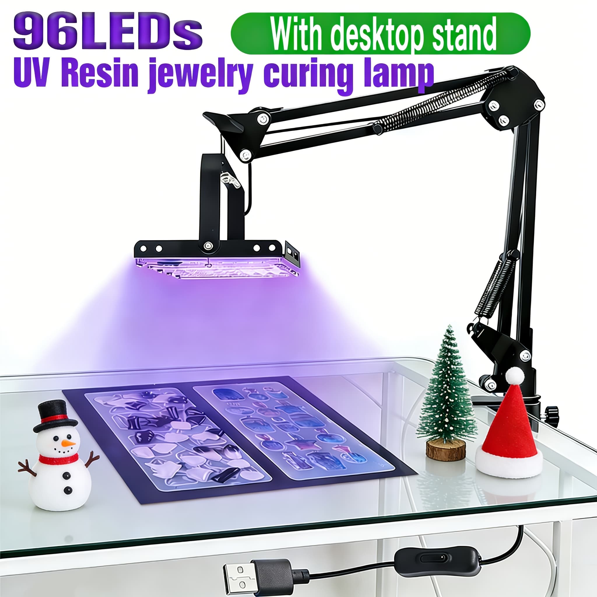TEMU Professional Led Resin Curing Light, With 96 Leds Beads Enables Rapid Curing. It Comes With A Desktop Stand Featuring Adjustable Height And Angle, And Supports Usb Plug-and-play. Suitable For