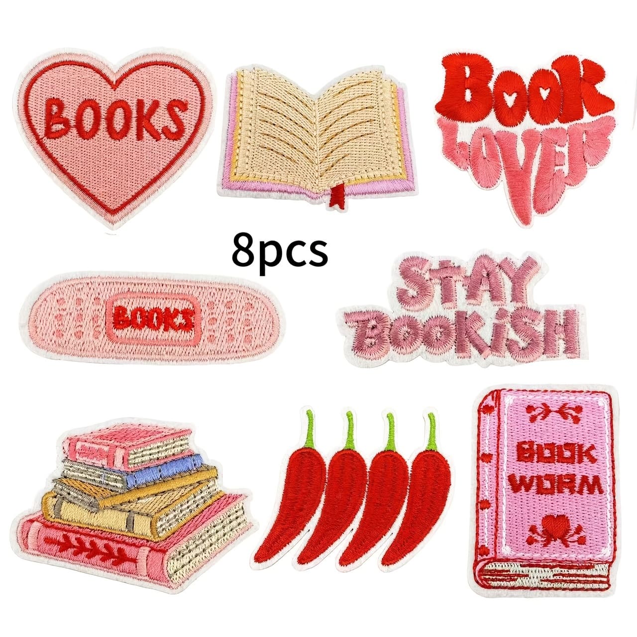TEMU 8pcs Book Lover Embroidered Patch Set - Iron-on/sew-on Appliques For Clothing, Shoes, Hats & Bags - Diy Craft Decorations