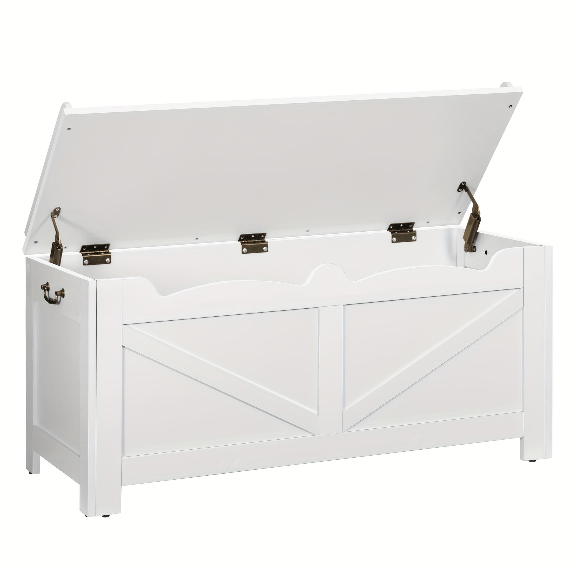 TEMU 39.4" Storage Bench, Storage Chest, Lift-top Storage Trunk With 2 Safety Hinges, Wooden Storage Box Chest Organizer For Bedroom, Entryway, Living Room, White/ And Brown/