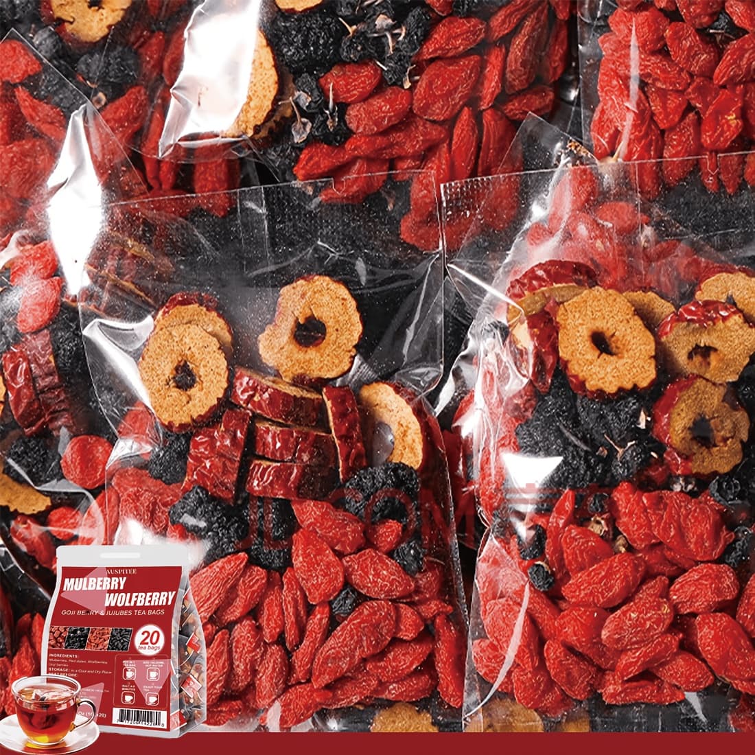 TEMU Mulberry Wolfberry Tea 20bags Black Goji Berry Mulberry Jujube Tea No Additives, Easter Gift,, Afternoon Tea