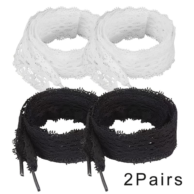 TEMU Black And White Lace Shoelaces, 3cm Wide Elastic Laces