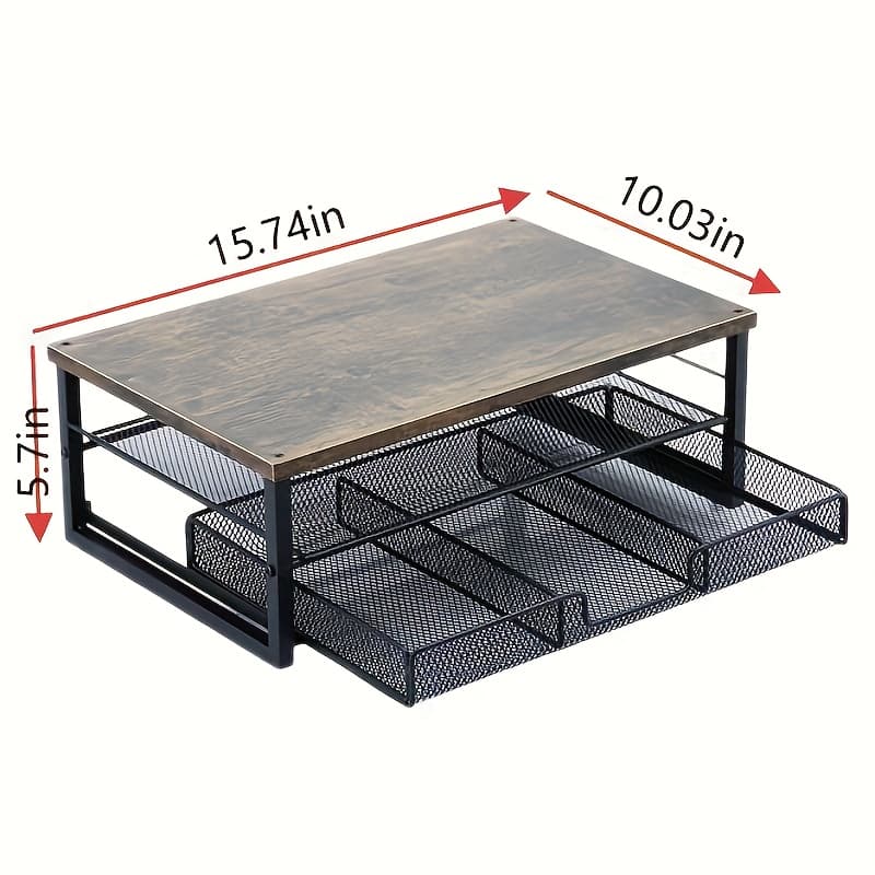 TEMU Monitor Stand, 1pc 2-layer Computer Stand With Storage Drawer, Wooden And Metal Desktop Organizer And Additions With Drawer, Suitable For Home And Workplace Organization, Easy Design