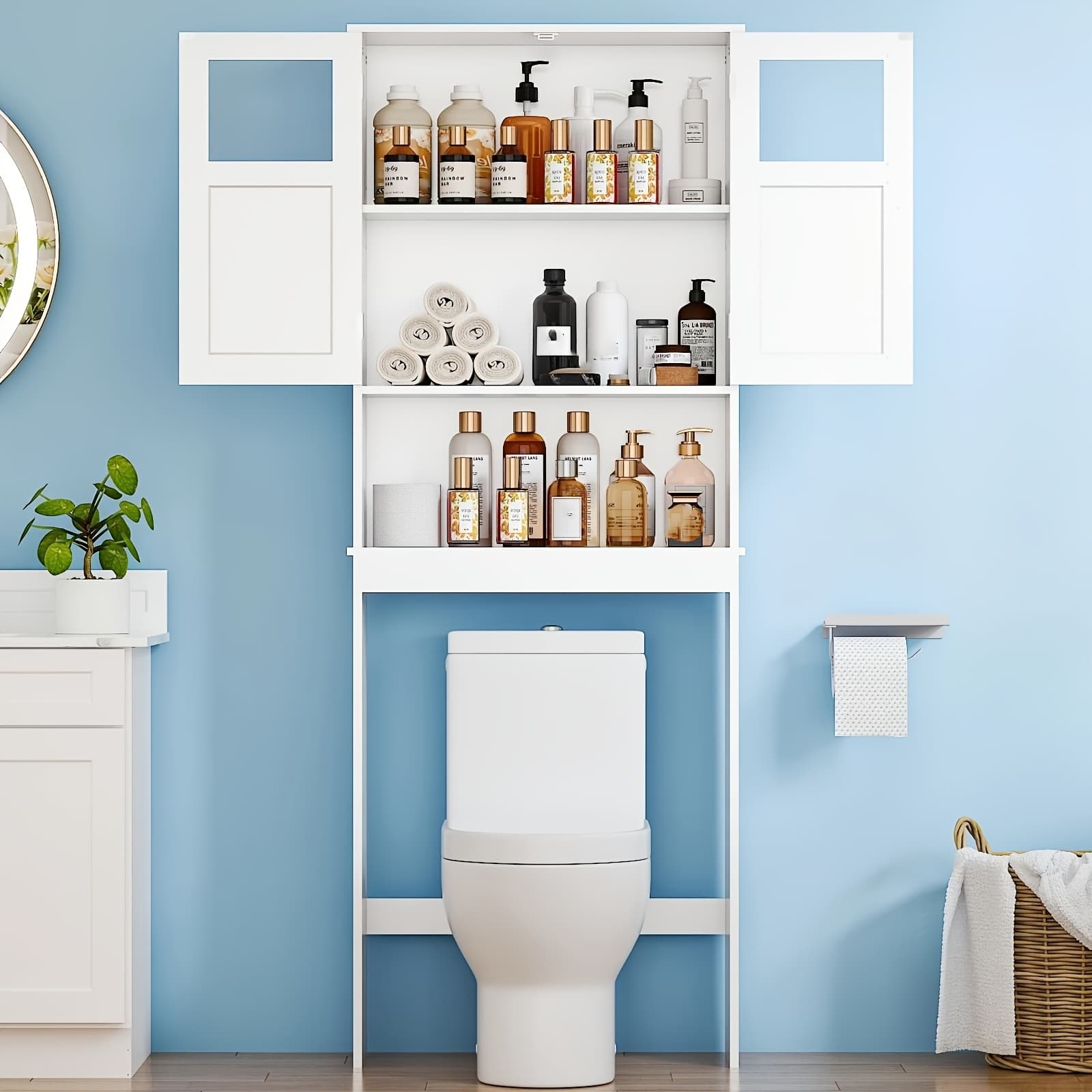 TEMU Over The Toilet Bathroom Cabinet With And Open Shelving, White End, Elegant And Practical, Utilizes Space
