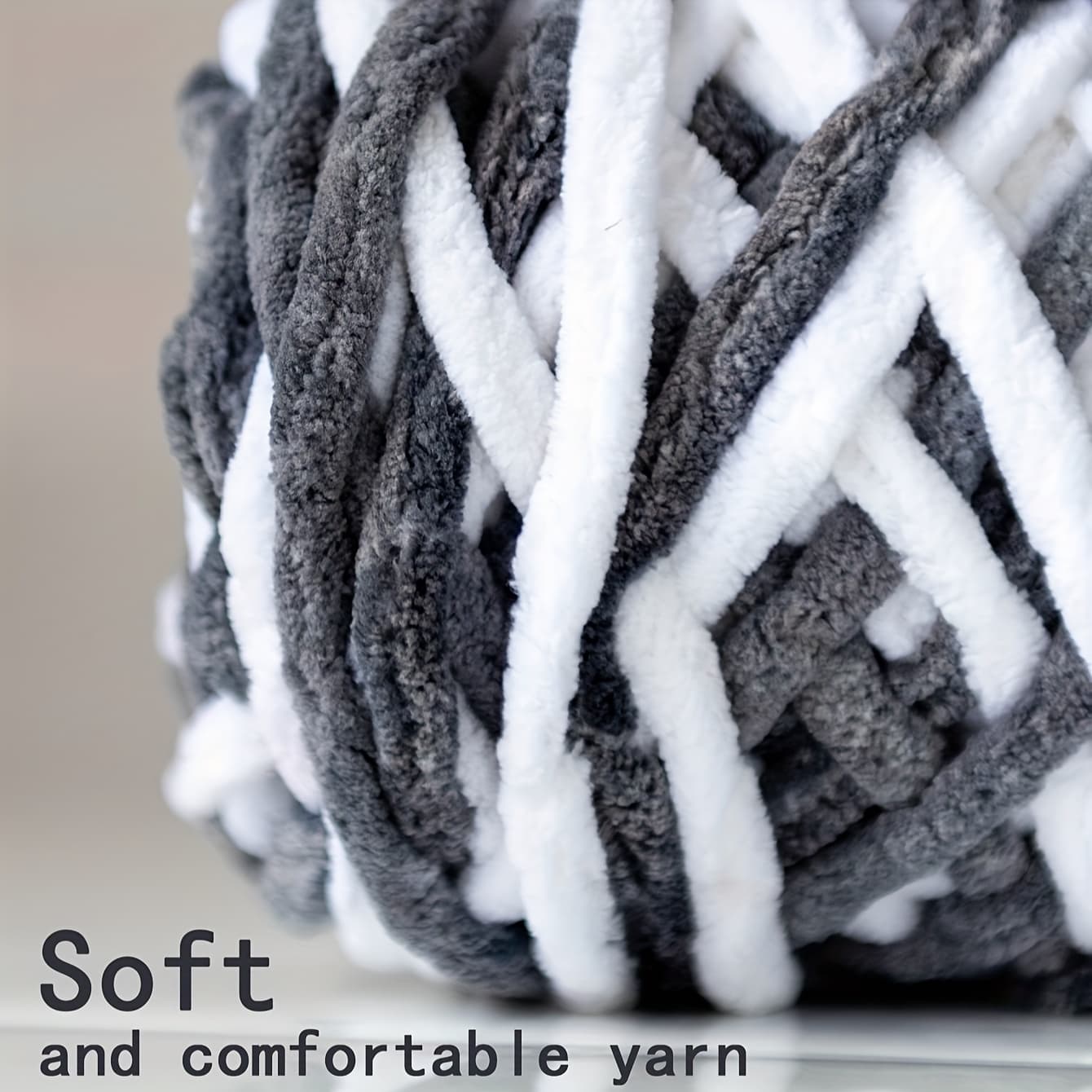 TEMU 100g 1 Soft Thick Yarn Ice Stick Thread 7mm Thick Thread For Handmade Crochet Scarf Blanket Shoes Hat Gray White
