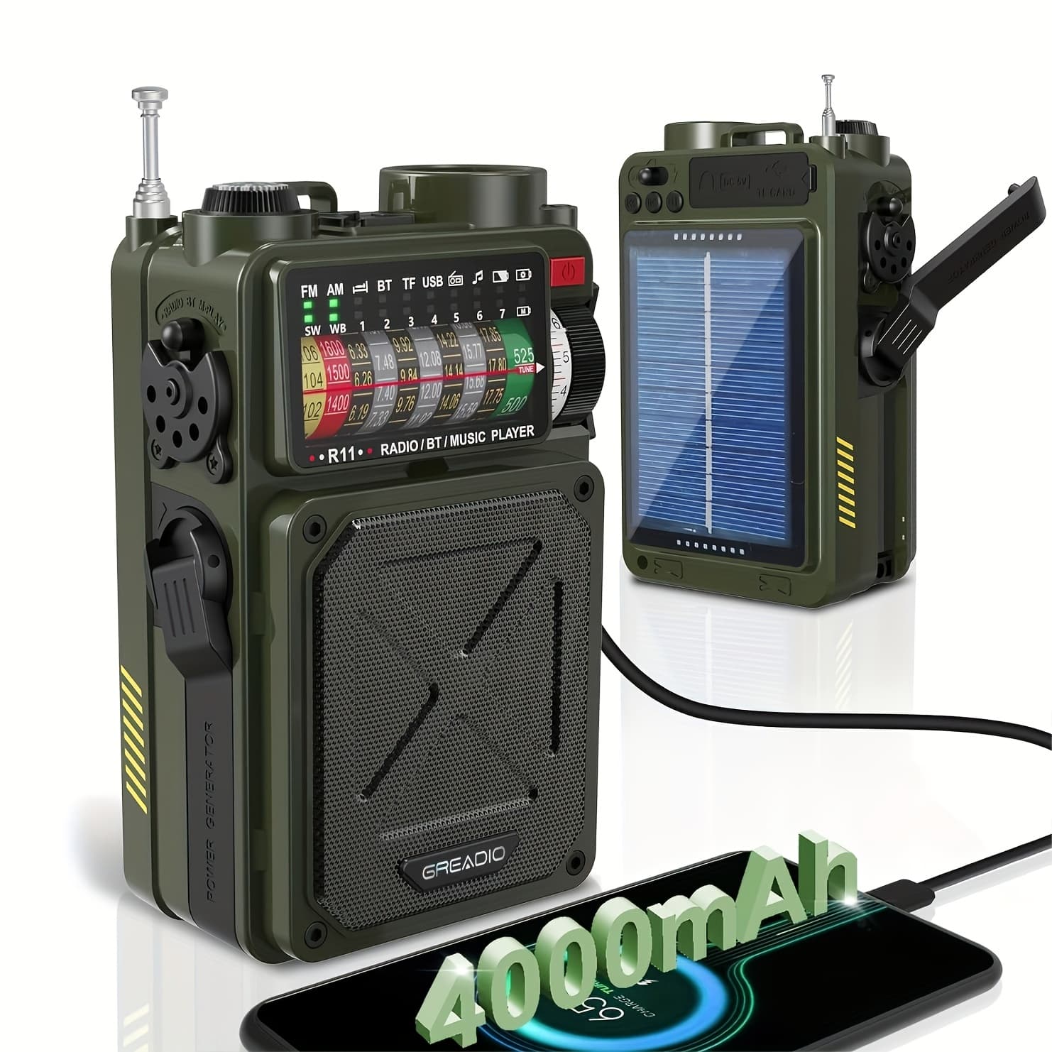 TEMU Digital Shortwave Radio Survival Gear With Am/fm/sw Weather Alert, 4000mah Emergency Radio Hand Crank Solar, 5w Speaker/sos/flashlight/support Sd Card Usb Mp3 Player For Emergency