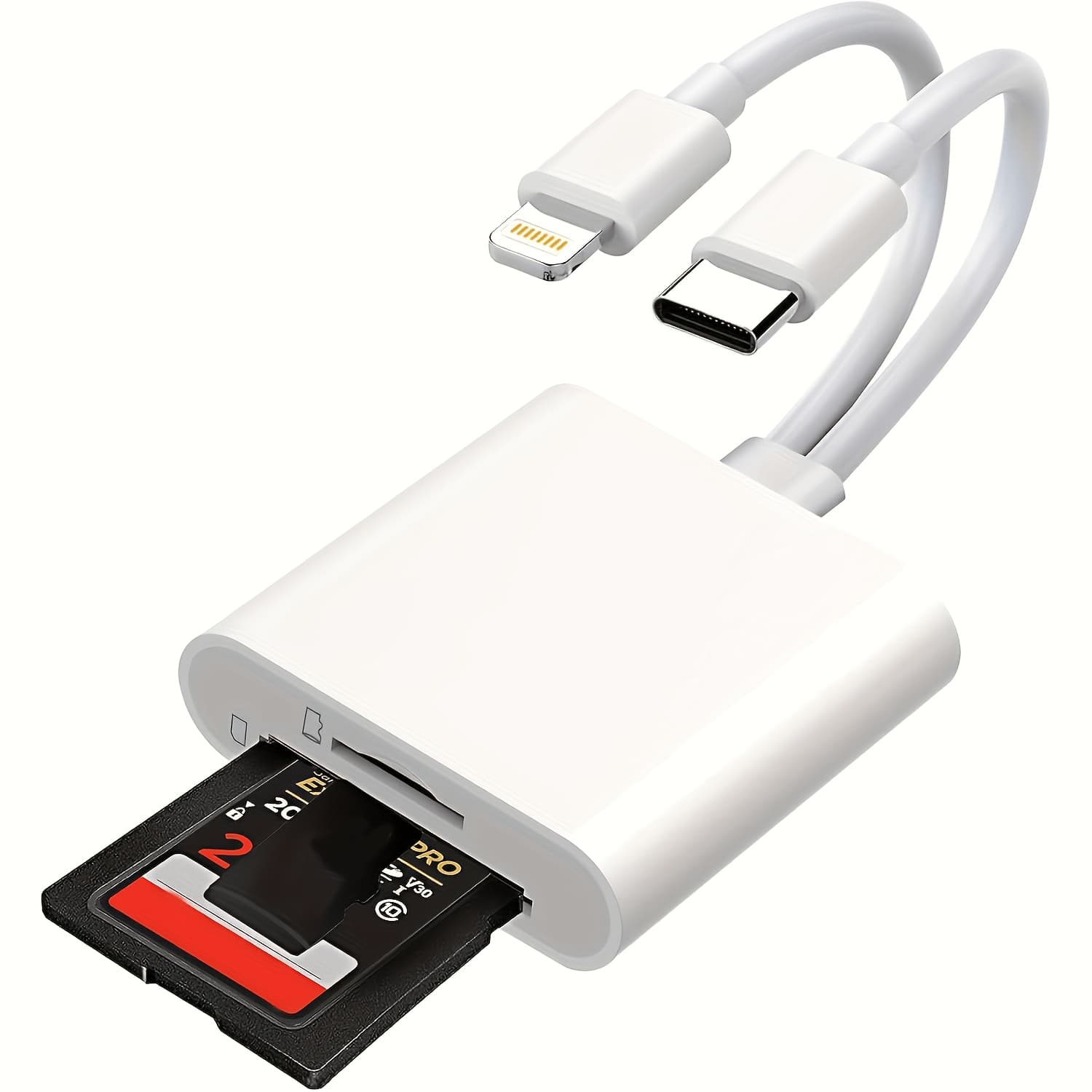 TEMU Sd Card Reader For Iphone Ipad, 2in 2 Usb C Memory Sd Card Reader With Dual Slot For Memory Card/sd, Lightning+usb C Camera Card Viewer Reader Adapter For Iphone/ipad//camera, Plug And Play
