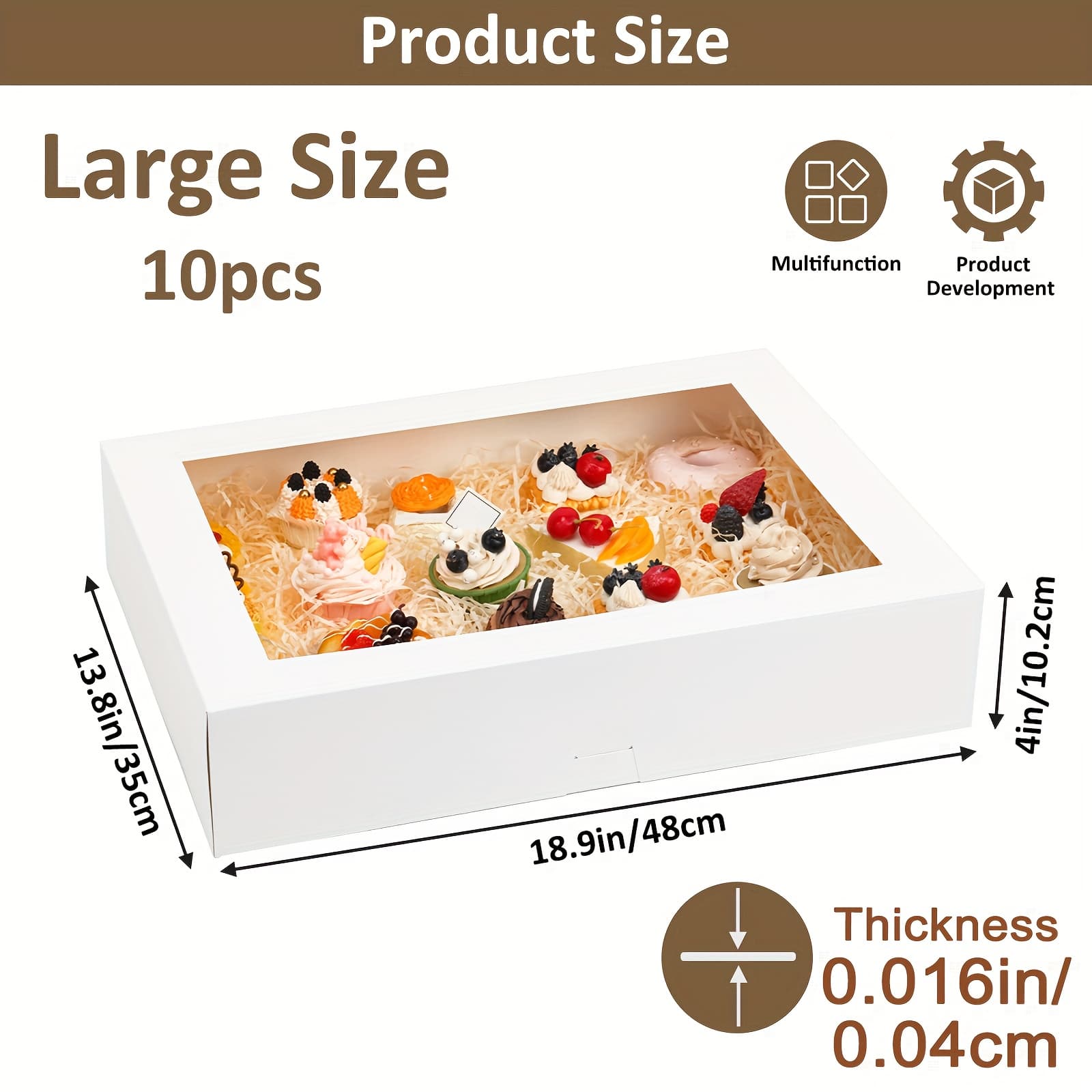 TEMU Tomnk 10pcs 19x14x4in White Sheet Cake Boxes, White Rectangle Bakery Boxes With Window, Party Gift Box Packaging, Cajas Pasteles For Cake, Birthday, Wedding And Father's Day