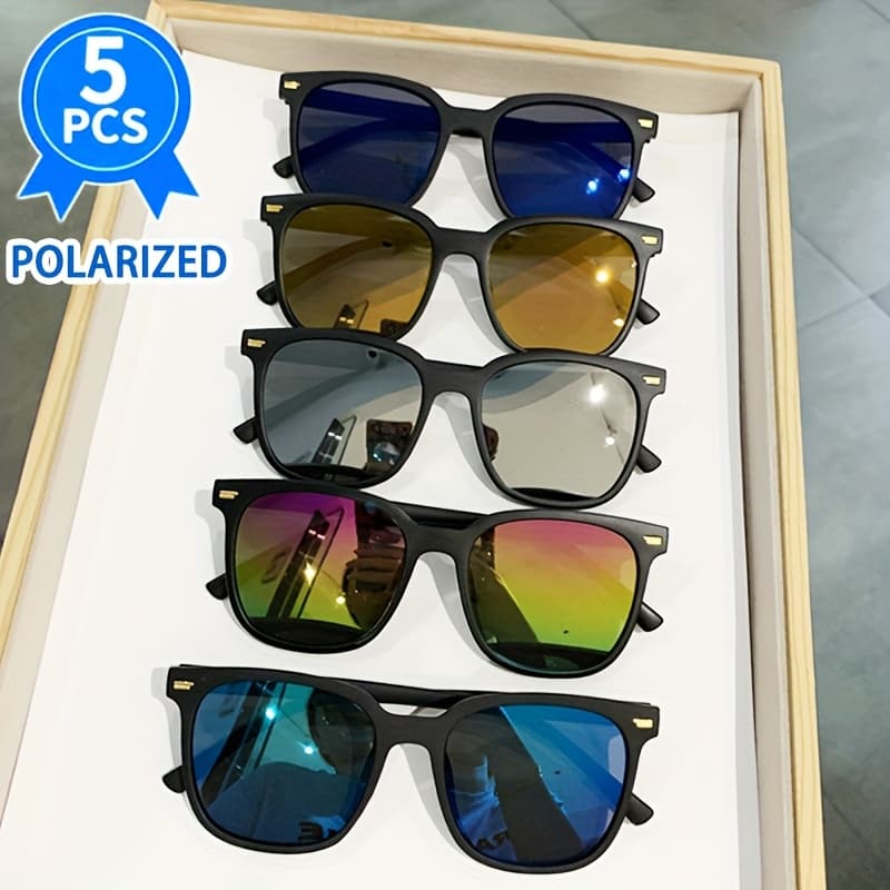 TEMU Set Of 5 Chinese-style, Suitable For Men And Women, With Colored Mirrored Lenses, Ideal For Driving,,,, And Other Activities,