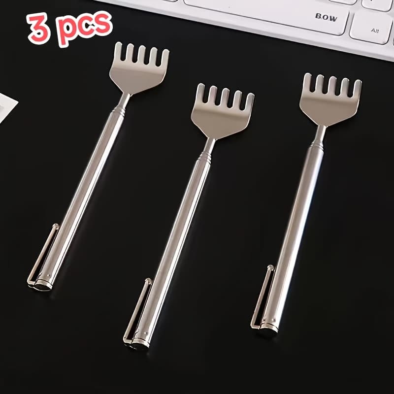 TEMU 3pcs Retractable Stainless Scratcher | Family-friendly Tool, Compact & Portable With Multi-scene Storage (bag/car/office Drawer) - Ideal Gift For Christmas, Holidays, Special Occasions & Seniors