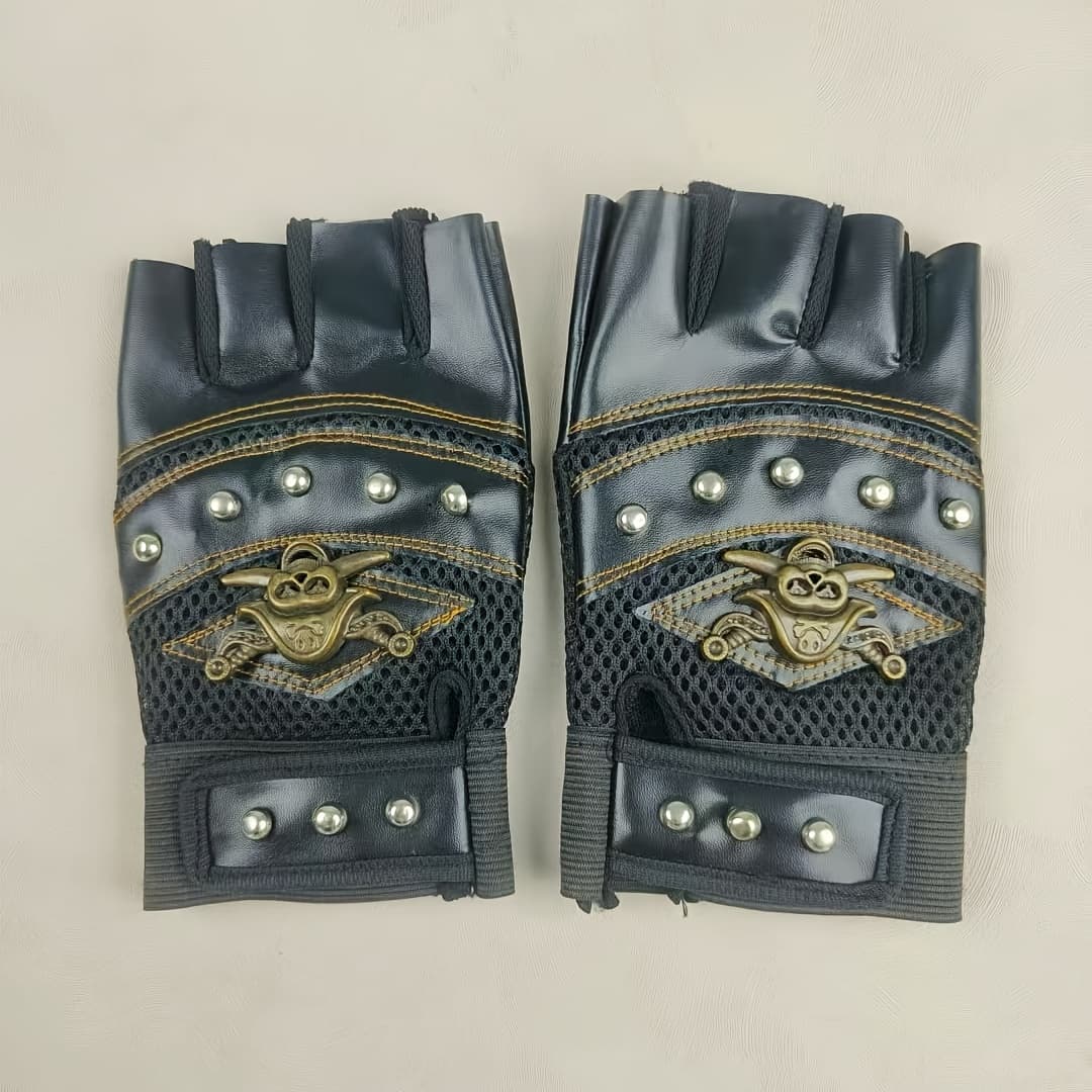 TEMU Outdoor Sports Gloves, Skull Half-finger Gloves, Pirate Gloves, Rivet Men's Sports Gloves