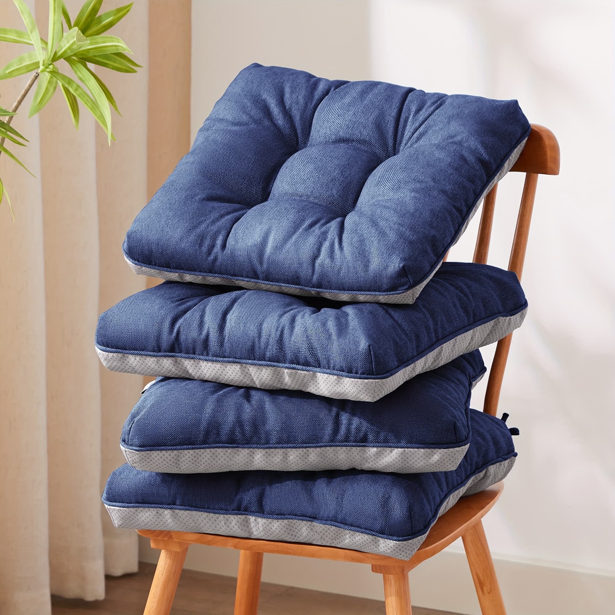 TEMU New Year Memory Foam Chair Cushions Set Of 4, Kitchen Chair Cushions With Non-slip Backing, Seat Cushions For Kitchen Chairs, Indoor Chair Pads With Ties 500gsm