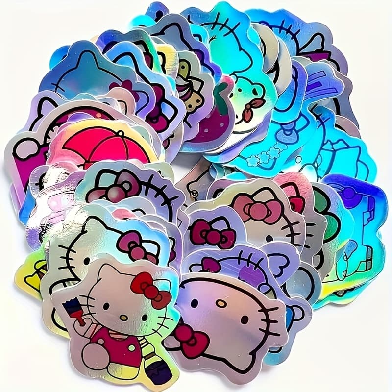 TEMU 60pcs Hello Kitty Laser Paper Stickers Cute Cartoon Anime Notebook Replacement Core And Cover Notebook Additions