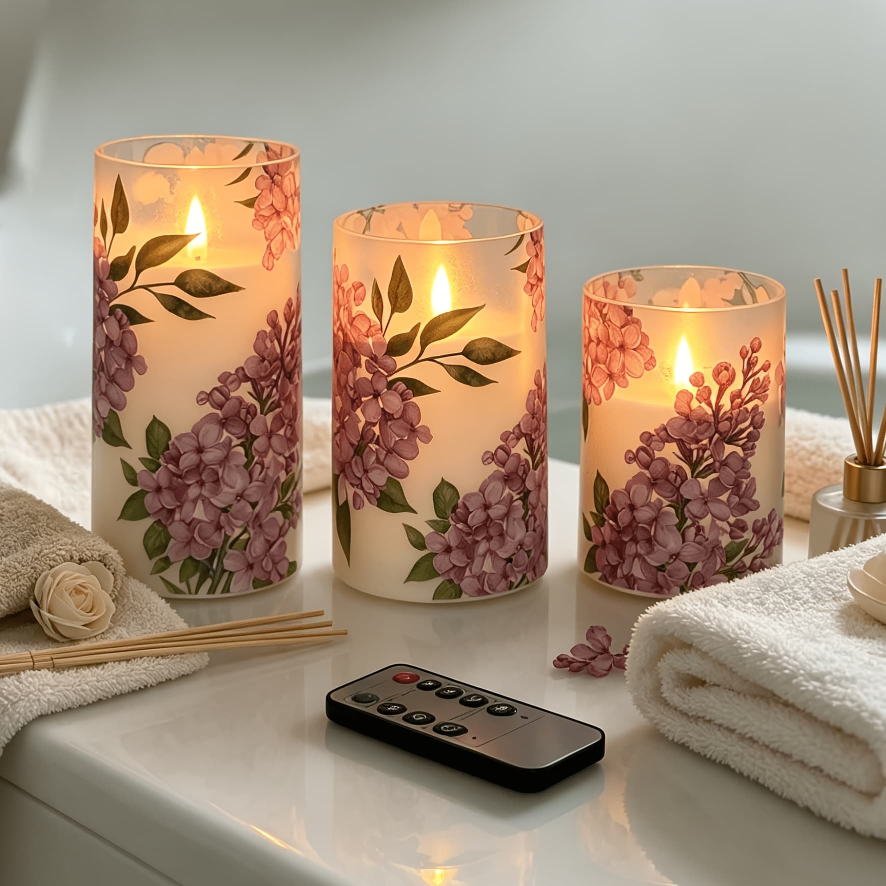 TEMU 3pcs Flameless Candle Flickering Led Pillar Candle With 10-key Remote Control, Hand- Decals, Purple, Suitable For Wedding Reception Dining Tables And Summer, A Gift For , And A Home Decoration