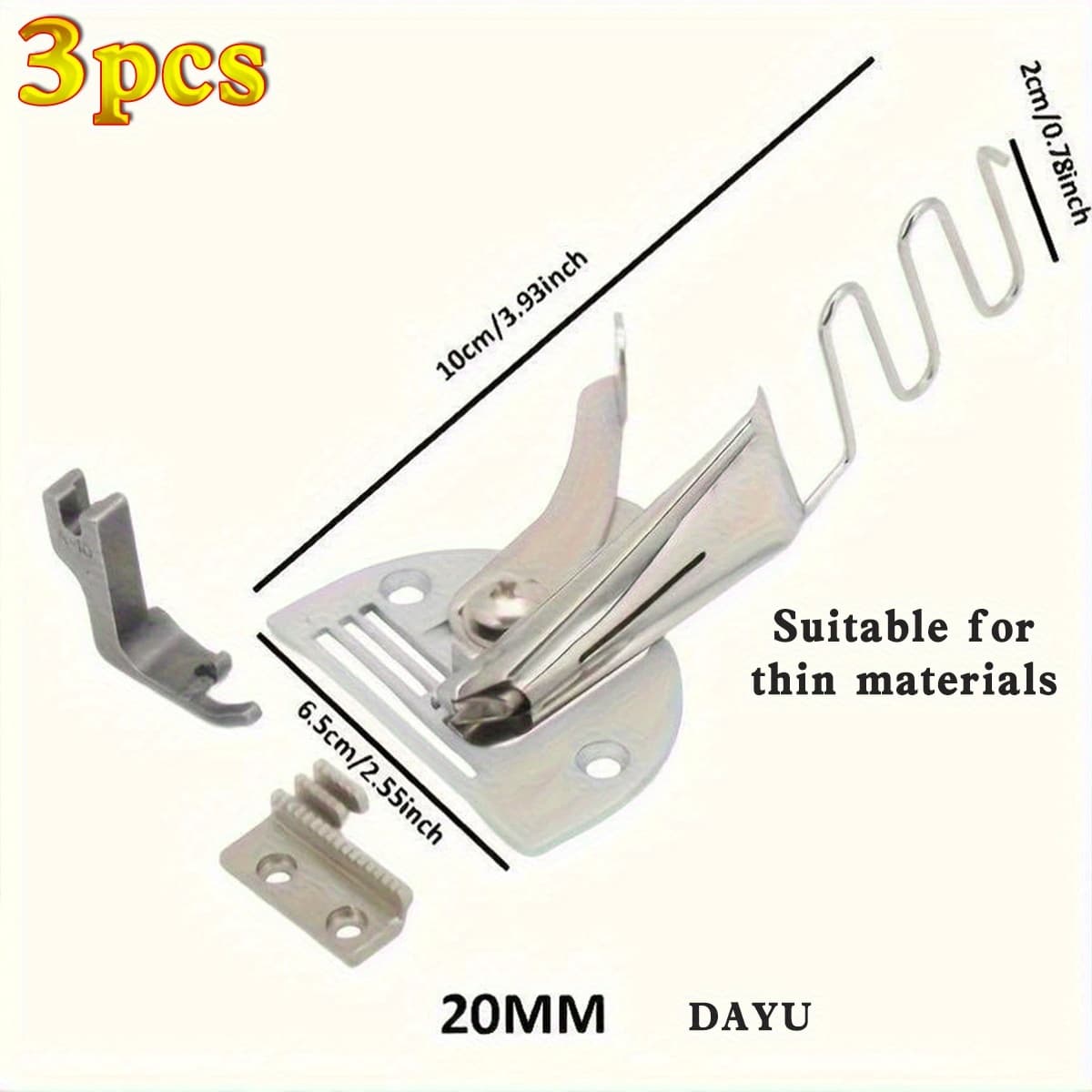 TEMU 3pcs Sewing Machine Binding Curve Edge Folder Sewing Accessories 20mm Silvery Alloy