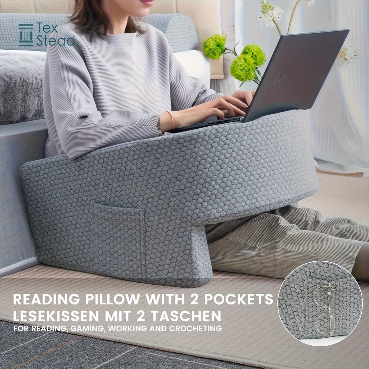 TEMU 1pc Reading Pillow For Gaming, Extra Large Arm Rest Pillow For Adult, Bed Rest Pillow For Reading, Working,with Removable And Washable Cover