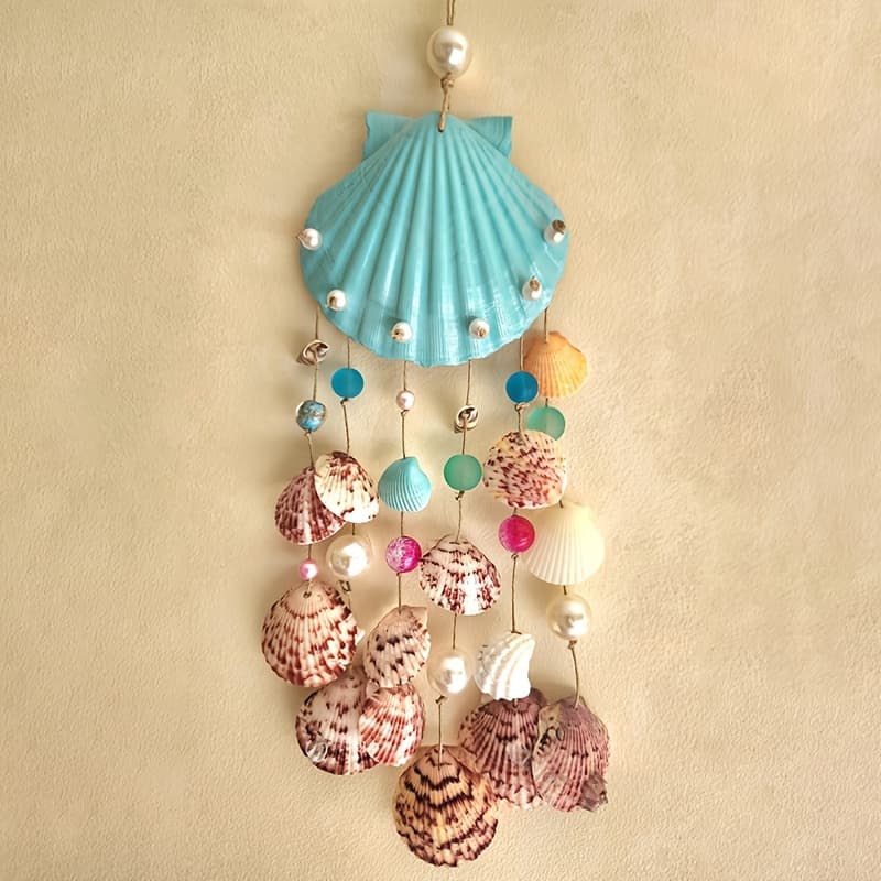 TEMU Seashell Wind Chime: The Sound Of A Coastal Beach, A Zen Garden Decoration, Made With Scallop Shells And Glass Beads, An Ocean-themed Wind Chime For Indoor And Outdoor Use.