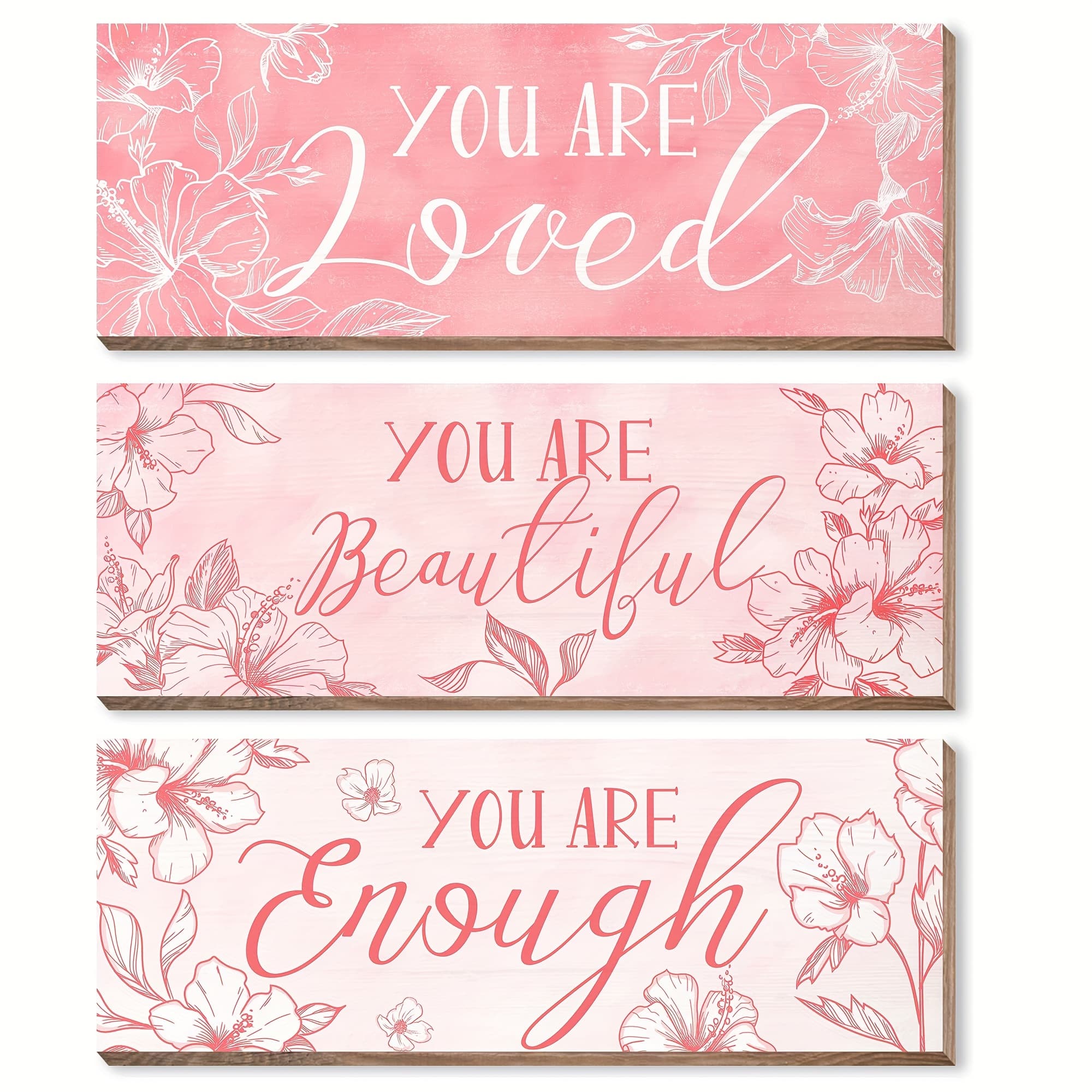 TEMU 3pcs , You Are Enough, You Are Wooden Plaques, Decor, Pink Wall Decoration, Positive Inspirational Women's Wall Banner, Wooden Hanging Wall Sign