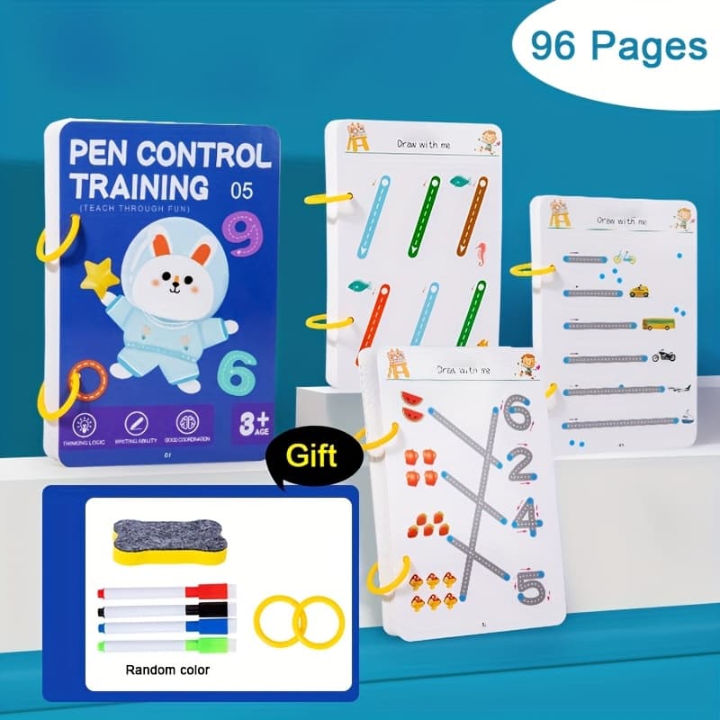 TEMU Magic Education Workbook With 96 Reusable Pages And 10 Pens, Ideal For Learning Letters And Numbers, Enhancing Drawing , And Practicing Early Handwriting Skills - Educational Writing Set