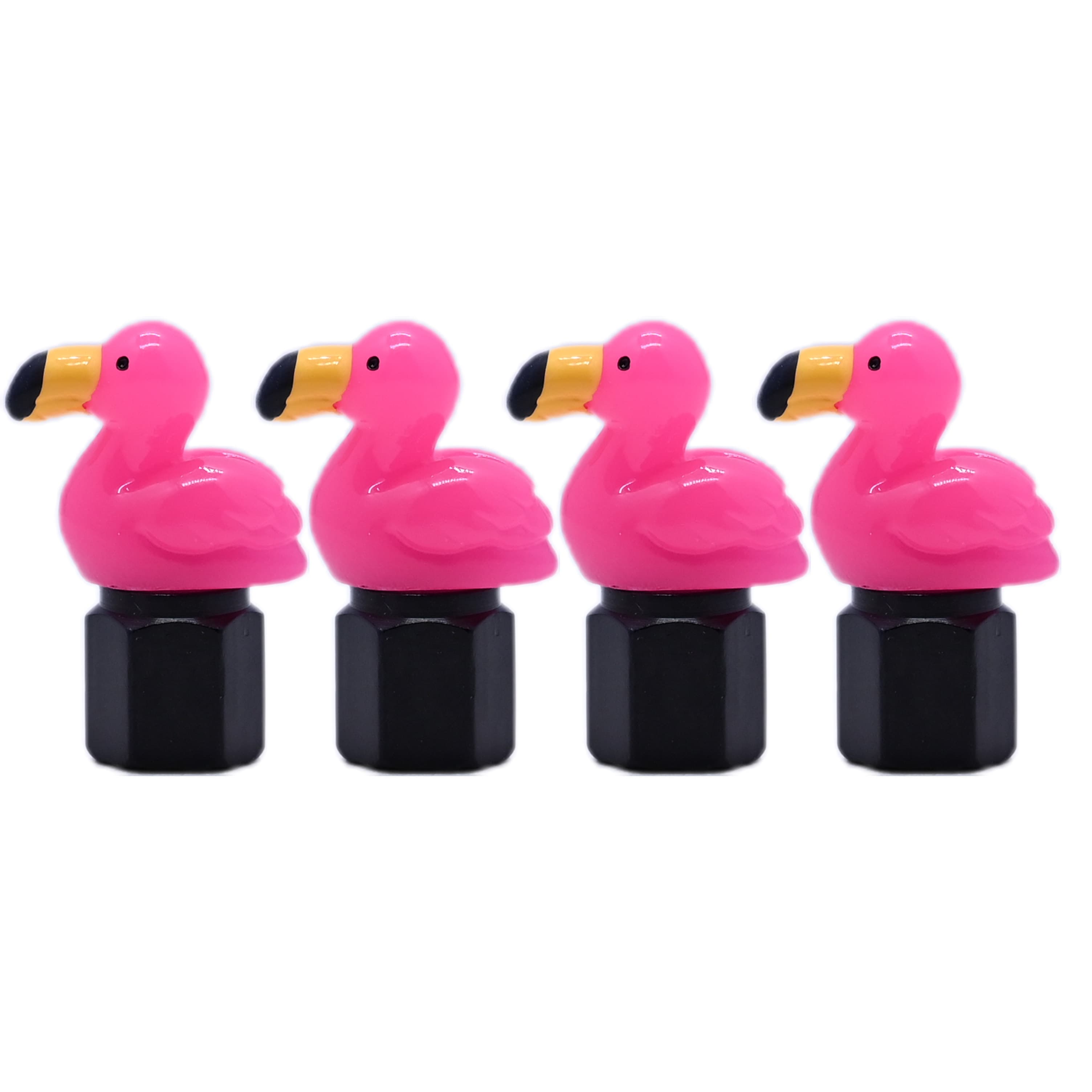 TEMU Set Of 4 Adorable Flamingo Tire Valve Caps - Made From Multicolored Aluminum Alloy And Resin, Suitable For Cars, Trucks, And Motorcycles, An Ideal Gift For Easter