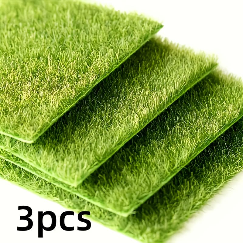 TEMU 3pcs Artificial Grass Mats - Plastic Micro Fairy Garden Grass, For Dollhouse Decor, Diy Craft Vine Greenery, Christmas Ornament Accessories, Perfect For Teen And Adult Birthday Party Supplies
