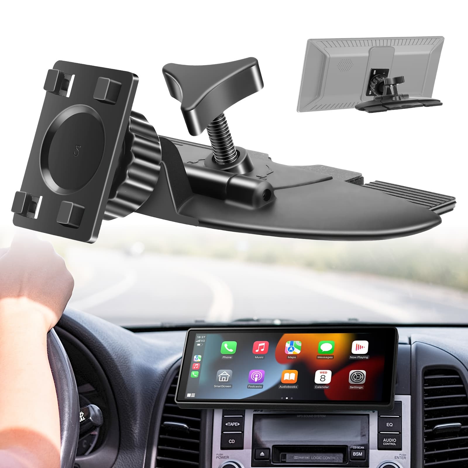 TEMU 360-degree Rotating Carplay Mount, Cd Slot Mount For 7 Inch Monitors, Installation, Shockproof Car Accessory, For Sedans, Suvs, And Trucks