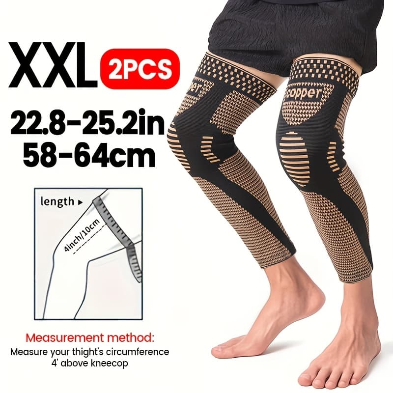 TEMU 2pcs Copper Long Knitted Compression Knee Braces - Full Leg Compression Sleeves For - Support For Exercise, Daily Life, Work, Fitness Running, Basketball, Volleyball - Made With Textile Materials