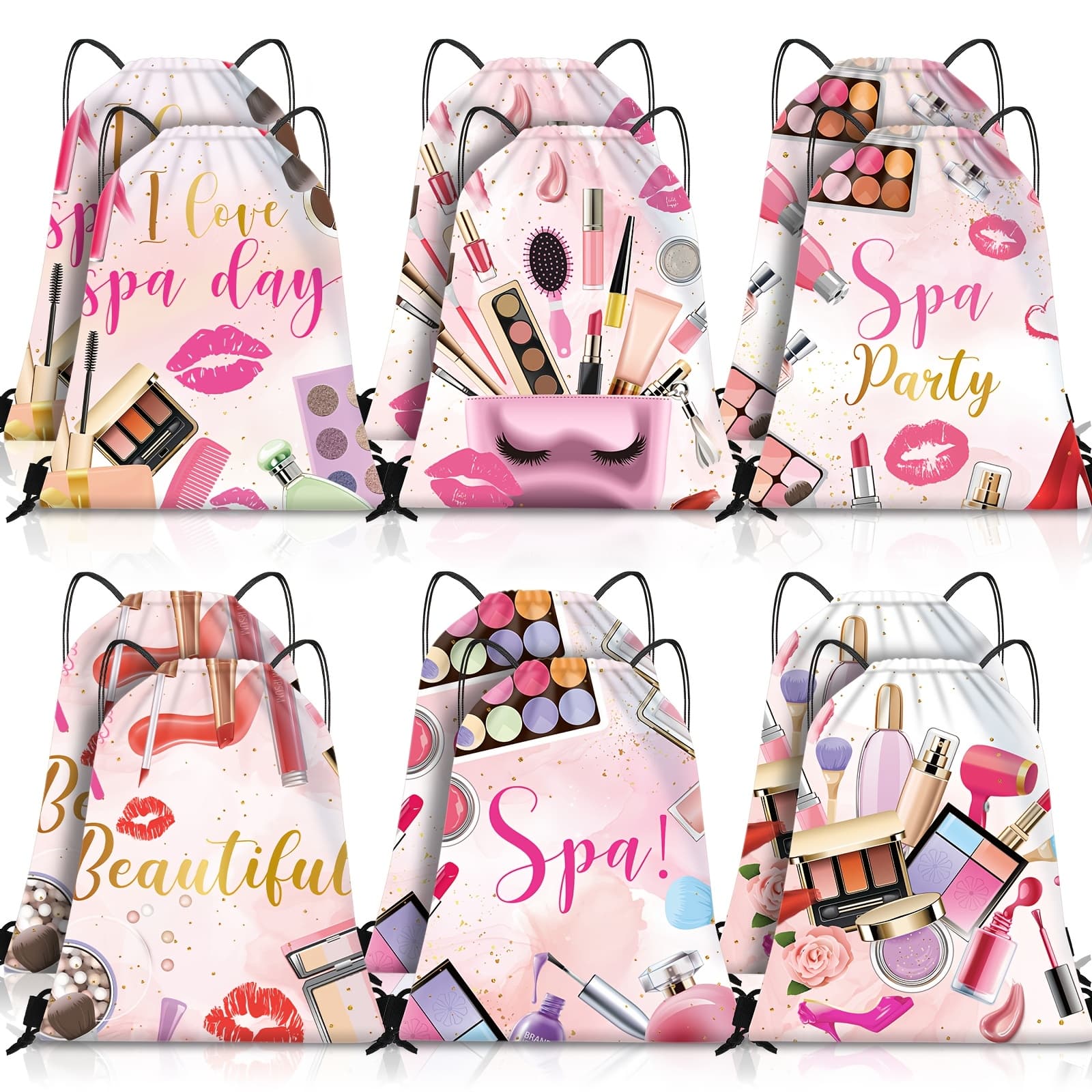 TEMU 12pcs Spa Party Favor Bags Drawstring Backpack Spa Party Gift Bags Spa Party Supplies For Girls Women Makeup Birthday Party Decorations Shower Spa Party Decorations, 12 X 10 Inch