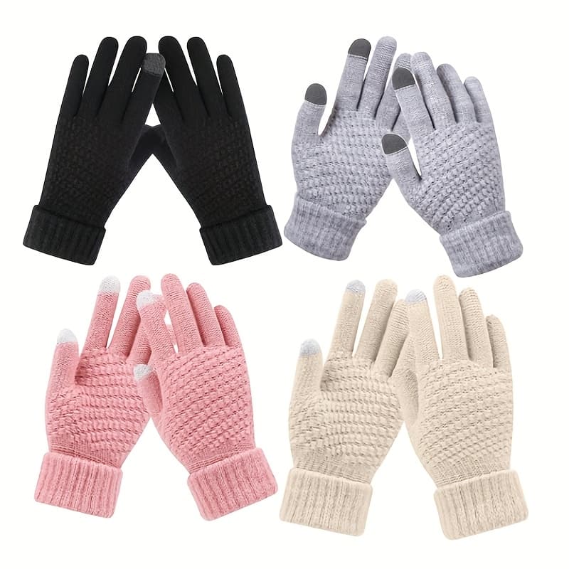TEMU 4 Pairs Women's Touchscreen Winter Gloves With Phone-friendly Operation, Warm Elastic Cuffs & - Weather Gloves For Smartphone Use, Ideal Christmas Gift For Mom, Wife, Teens (4-pair Value)