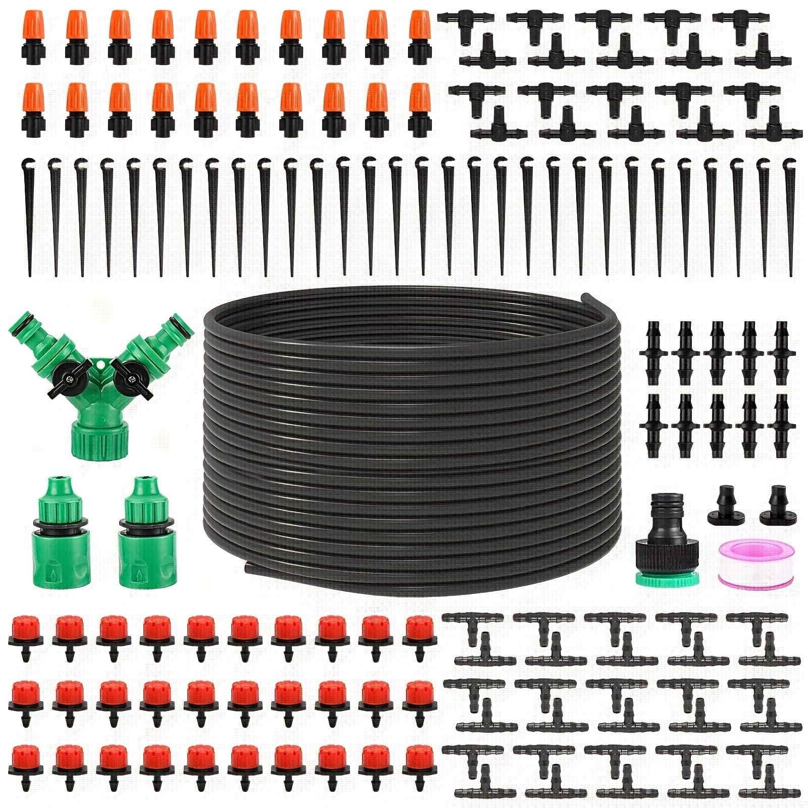 TEMU 148pcs 30m 1/4 Inch Irrigation System , Diy Water Saving Garden Watering System, Automatic Drip Irrigation Kits For Lawn, Patio, And Greenhouse - Plastic Material, Universal Thread Standard