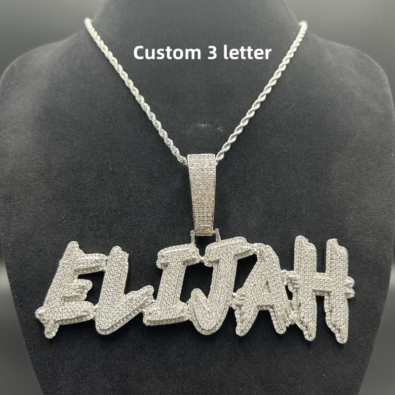 TEMU (customized) Burr Stitching Letter Pendant Synthetic Synthetic Zircon​​ Copper Shiny Pendant Necklace Customized Letter Unique Necklace Pendant