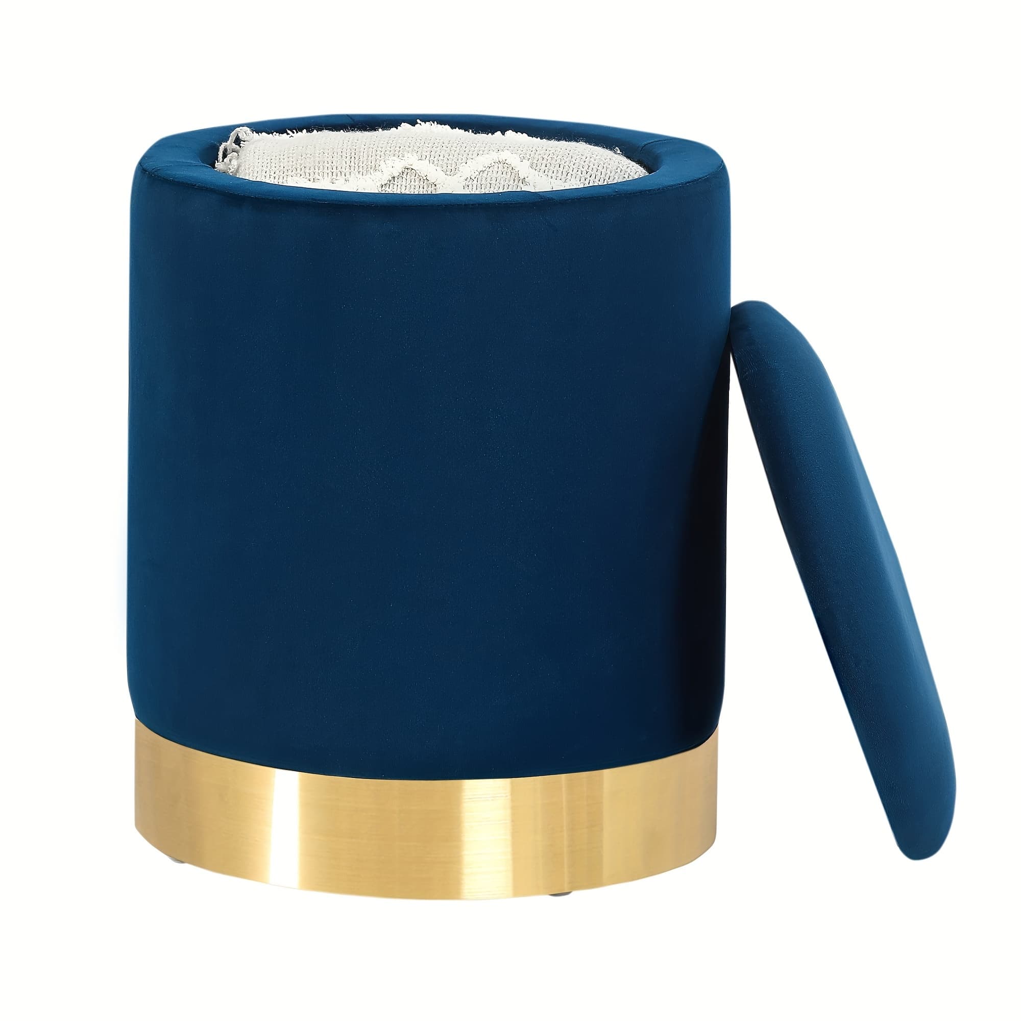 TEMU Upholstered Velvet Ottoman For The Living Room Or Bedroom, Featuring A Round Design With Golden Accents, Perfect As A Small Footrest Or Dresser Stool In A Modern Setting
