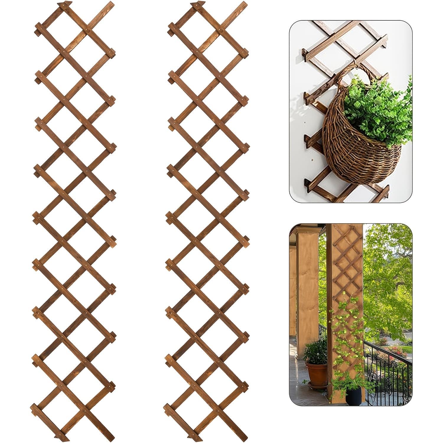 TEMU 2pack Wooden Lattice Wall, Expandable Plant Garden Trellis For Climbing Plants Outdoor Air Plant Vertical Rack Wall Decor For Room Patio