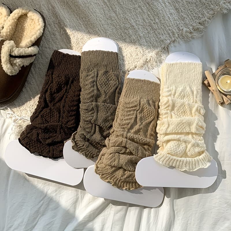 TEMU 4-pair Pack Men's Ribbed Winter Thermal Socks, Striped And Solid , Autumn/ Over-the-knee Socks