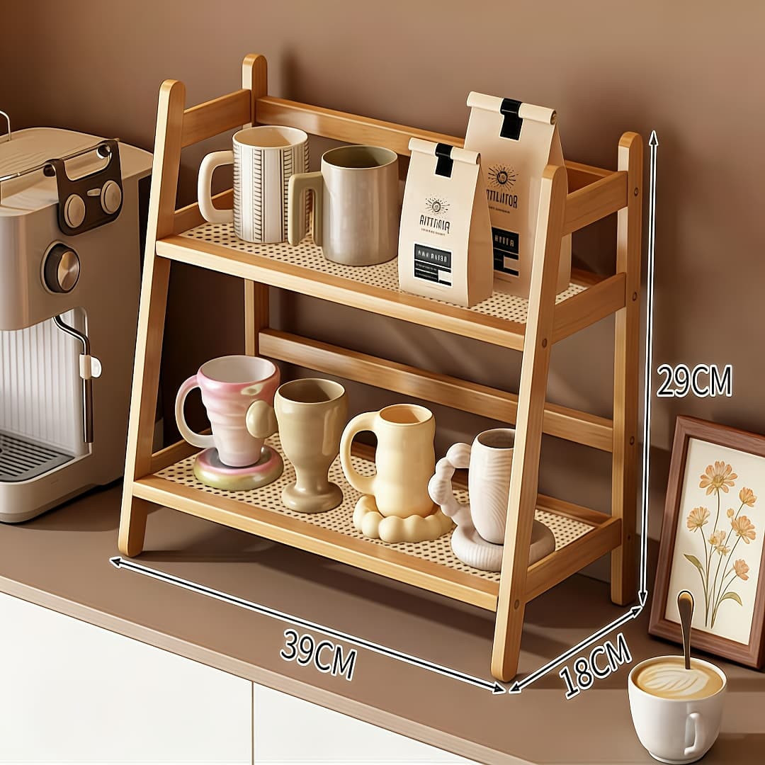 TEMU 2/ Bamboo Countertop Organizer, Vintage Cream&bohemian Style Trapezoidal Storage Rack, Multi-scene Shelf For Mugs/coffee Bar/spices/cups, Space-saving For Kitchen/bedroom/office/dorm