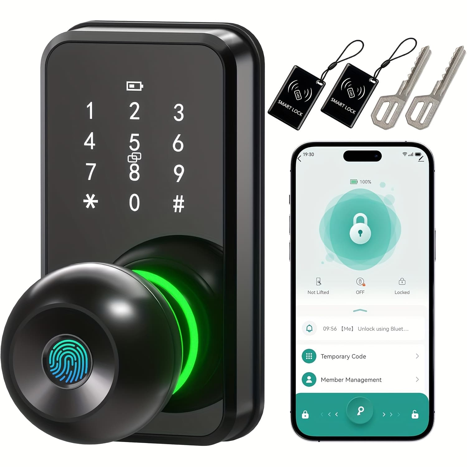 TEMU Smart Door Lock With Knob, Keyless Entry Fingerprint Lock With Touchscreen Keypad, Electronic Knob Digital Lock For Front Door,