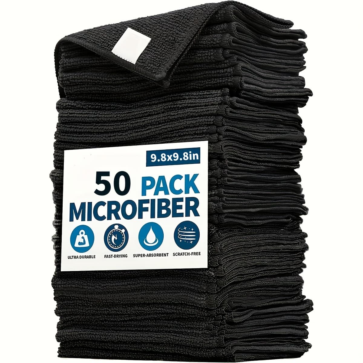TEMU 5/10/20/50pcs Black Flat Cleaning Cloth Set, -dry Absorbent