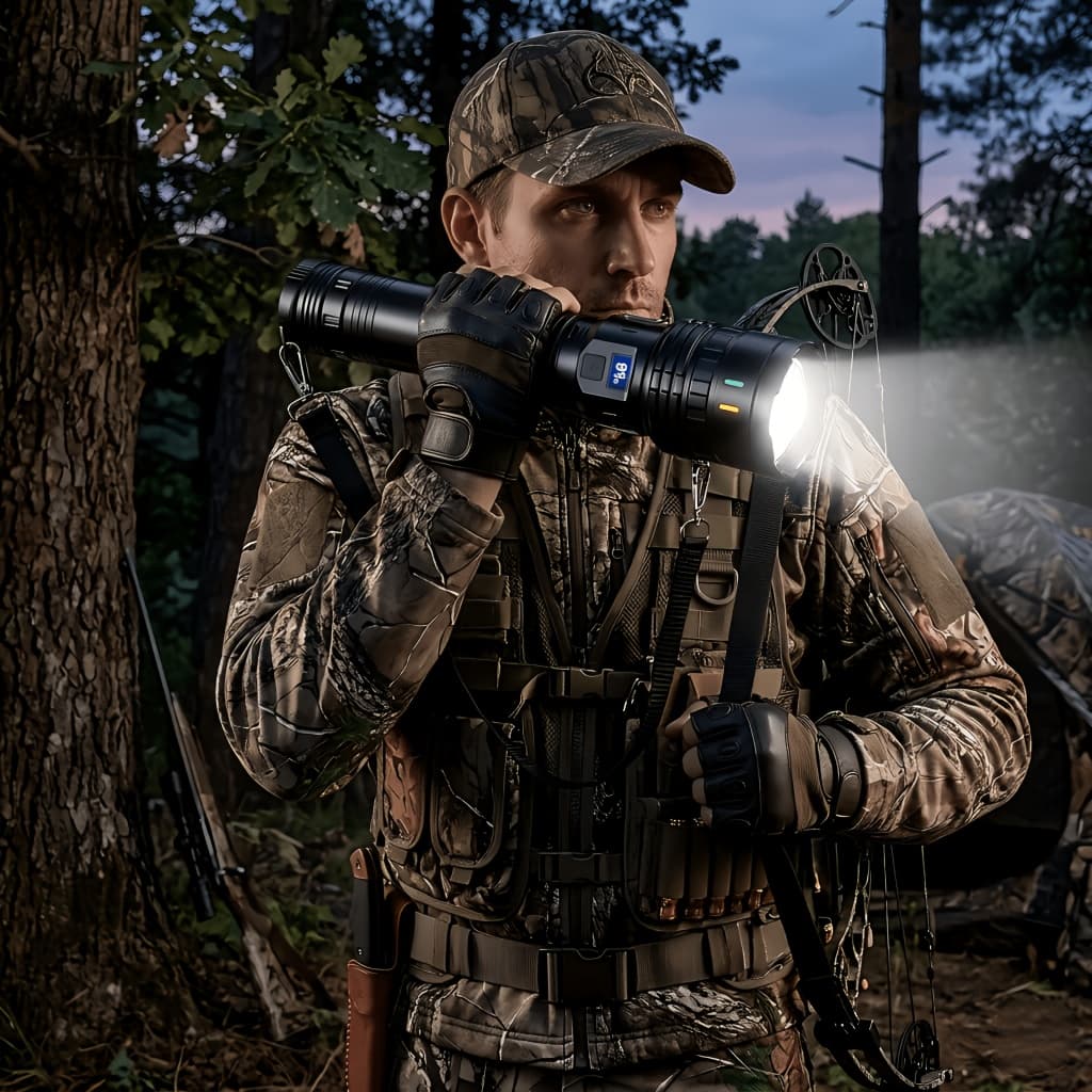 TEMU A High-brightness Large-shoulder-strap Led Flashlight With Adjustable Zoom Function, Suitable For Camping, Farm , Outdoor Hunting And Other . A Portable Lighting Device And Is A Must-have For