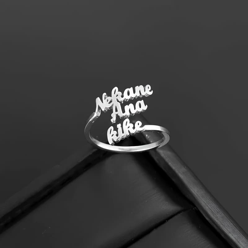 TEMU Custom Family Name Rings, Personalized Heart Wedding Bands, Stainless Steel Multi-name Adjustable Open Rings, Trendy Jewelry For Women, Gift For Mom Sister Grandma, English Language Only