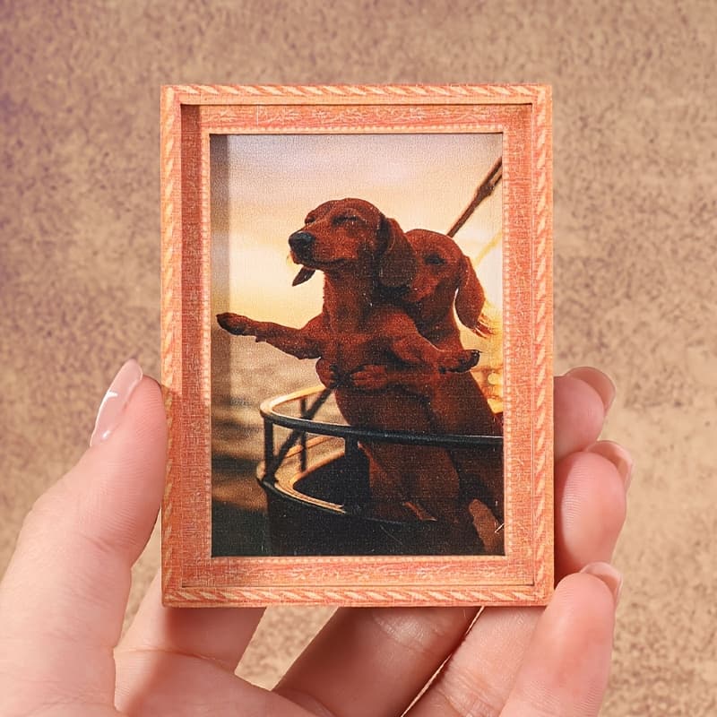 TEMU 1pc Mini Photo Frame Shaped Fridge Magnet, Decoration Gift, Classic Reproduction, Embracing Dogs Elements, Gift, Lover Gift