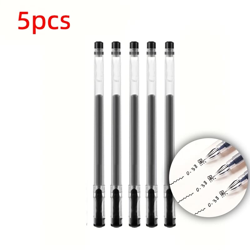 TEMU 5pcs, Gel Pens, 0.38mm, Quick-dry Ink, Black/blue/red - Great For Exams And Office Use, Fine Point Writing