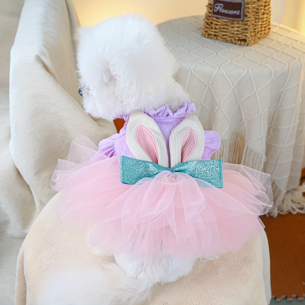 TEMU Pet Pink And Purple Bunny Skirt, Cute Dog Clothes For Bichon, Pomeranian, Teddy, And Small Breed Dogs Dress