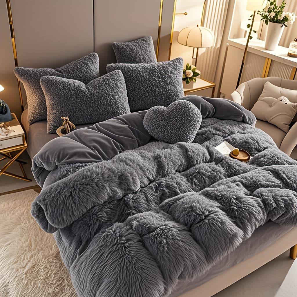 TEMU 4pcs Autumn And Winter Soft Warm Fluffy Bedding Set Comforter Set(duvet Cover With Pillowcases), Ideal For (queen, King Size) | No Quilt