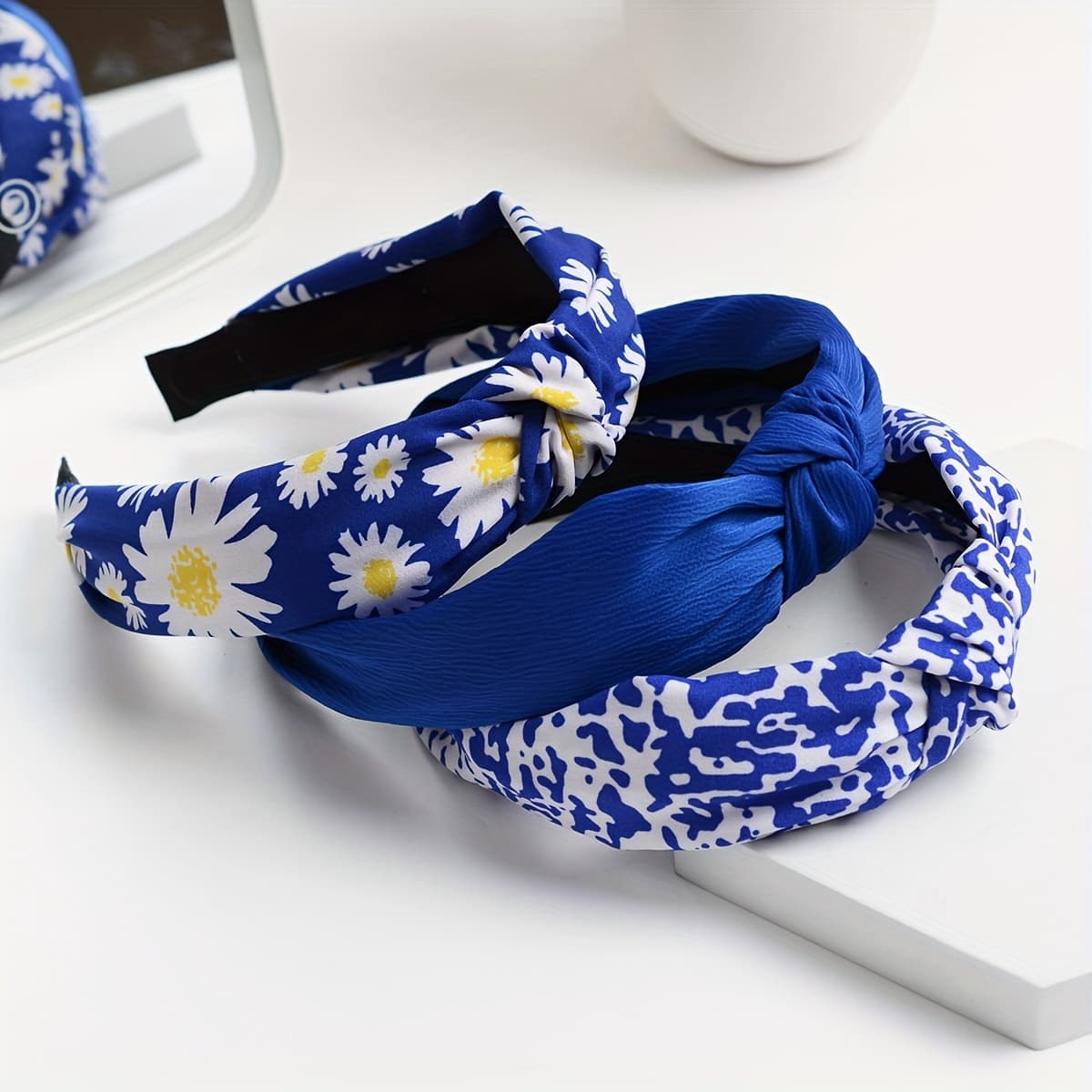 TEMU 3pcs Royal Daisy Wide-brimmed Knotted Headband Set