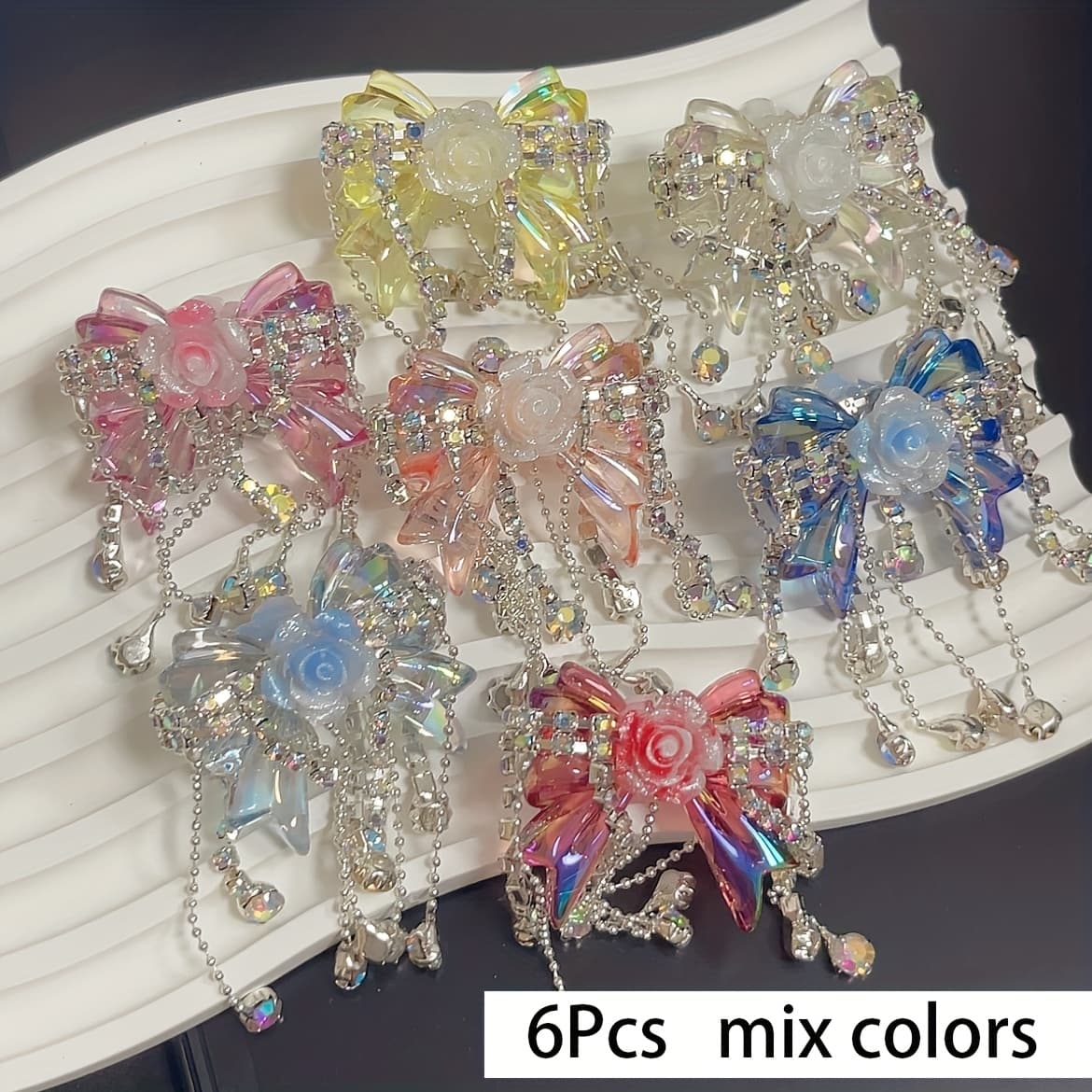 TEMU 6pcs Bow Flower Tassel Fancy Beads For Pens Acrylic Bow Spacer Beads For Diy Craft Beadable Pens Keychain Bracelet Necklace Earrings Jewelry Making, Assorted Mixed Colors