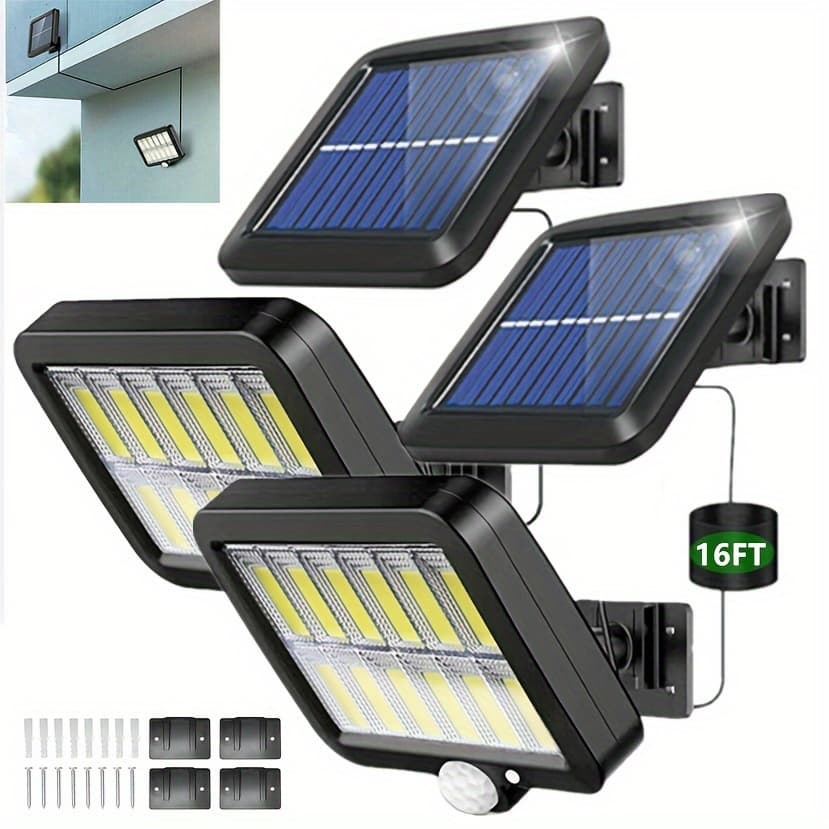 TEMU 1/2pcs 160 Led Solar Wall Lights, 3000lm Solar Garden Wall Lights With 3 Lighting , Motion Sensor Solar Spotlights For Garden Decoration, Street, Porch, Yard Lights