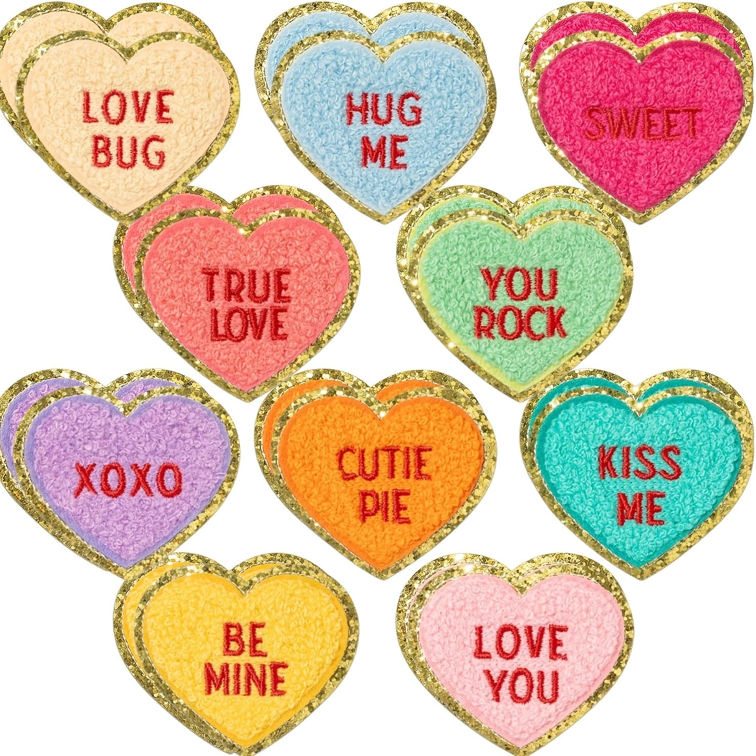 TEMU 10-pack 20-pack Heart-shaped Couple English Love Language Embroidery Cloth Stickers | Ironing Style, Mixed Color, Golden Leather Towel Embroidery Hobby Bags, Clothing Decoration Sticker