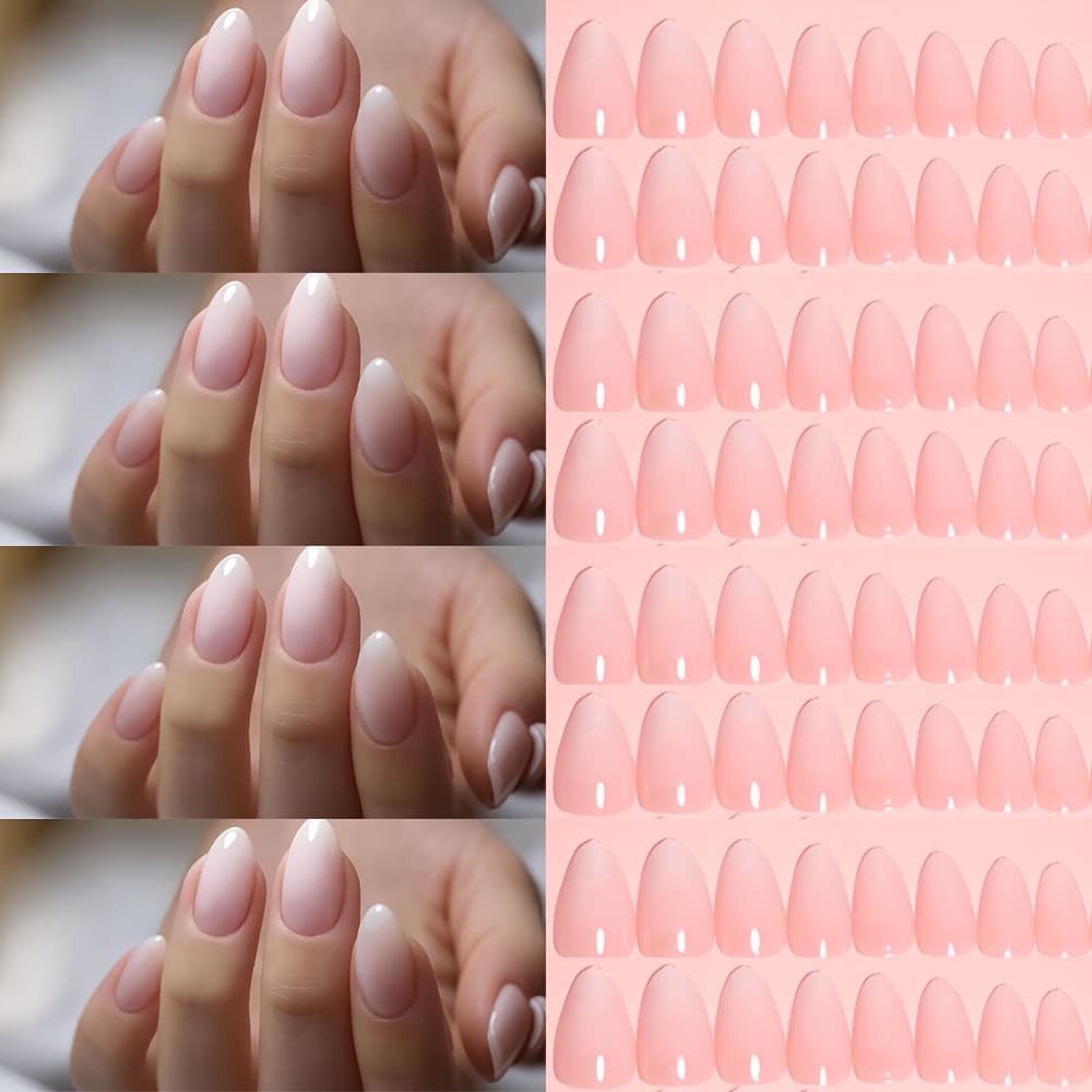 TEMU 72pcs Short Almond Nude To White Contour Press-on Nails - Natural Gradient Fake Nail Set For Women, French , Wedding, Bridal Party, Valentine's Day Gift, Complete Set