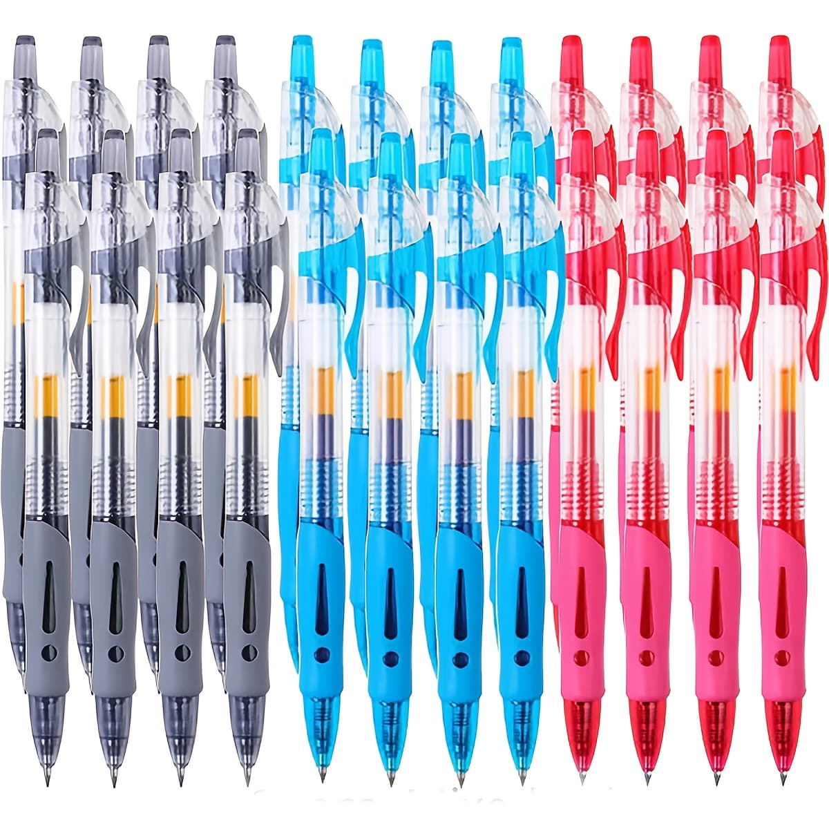 TEMU 23pcs Transparent Push Gel Pen Set, 0.5mm Medium Nib Ballpoint Pen, Smooth Writing - Suitable For Offices And Schools, Back-to-, Business And Exam Use!