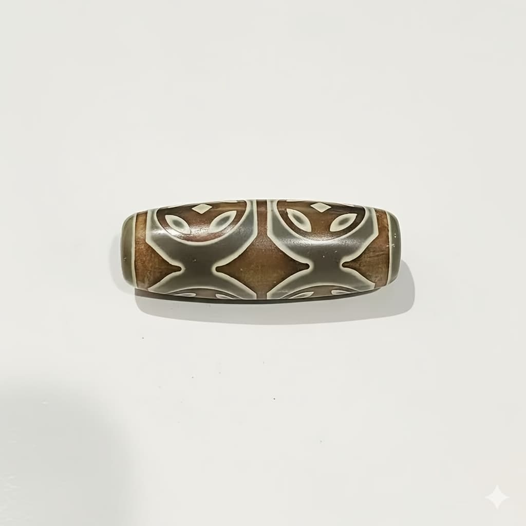 TEMU 1pc Exquisite Agate Dzi Bead - Intricate Green And Brown Patterns, Perfect For Bracelets, Necklaces, And Rosary Making
