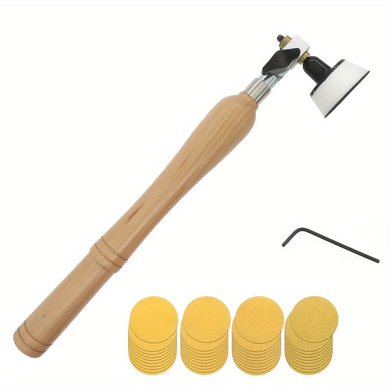 TEMU 42pcs Woodworking Bowl Sander Kit With 2" Diameter, Dual Bearing Head, Hardwood Handle & Hook And Loop Sanding Discs - Versatile For Curved & Flat